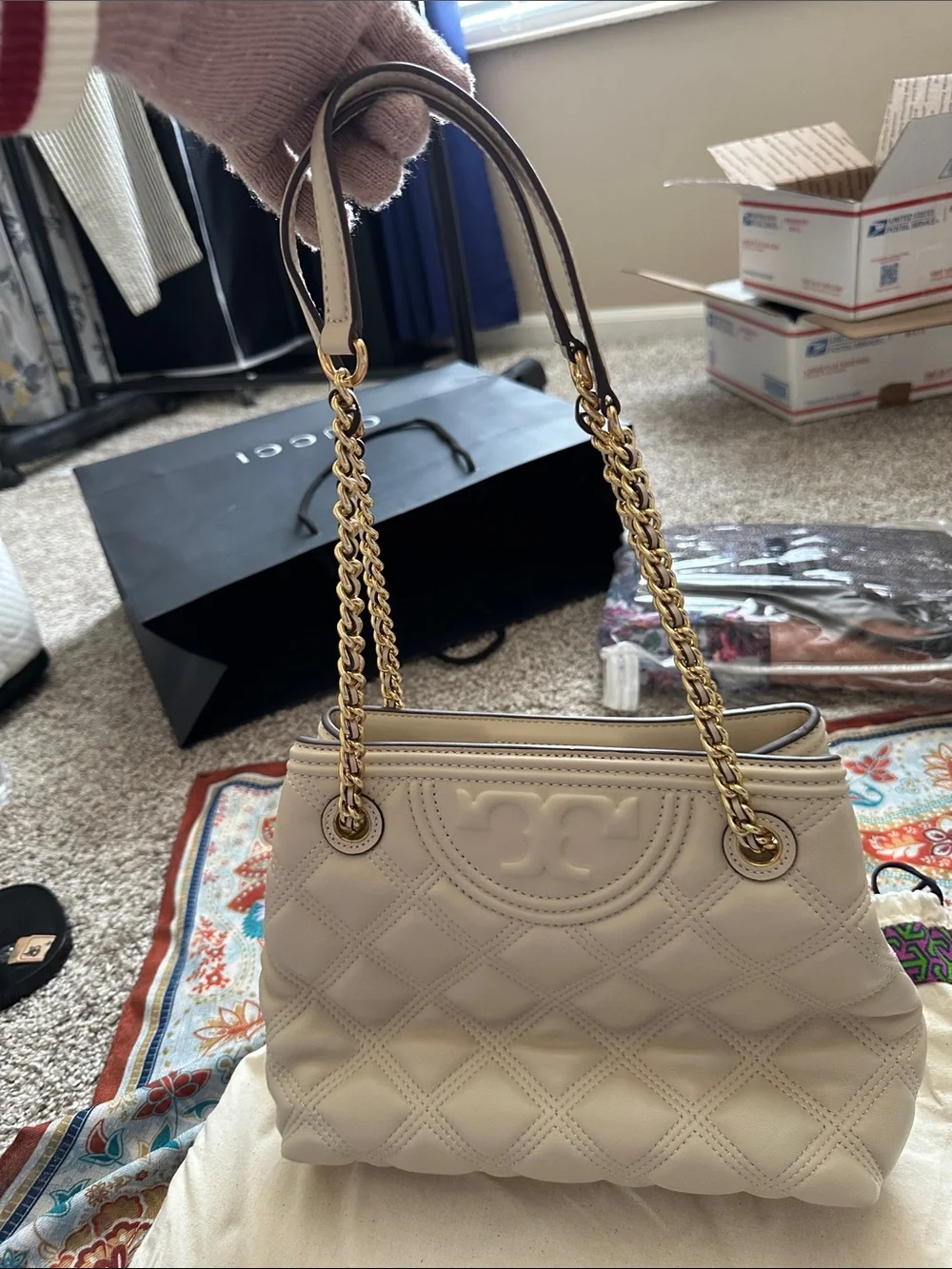 Tory Burch Fleming soft Cream Quilted Leather Chain-Handle Shoulder Bag